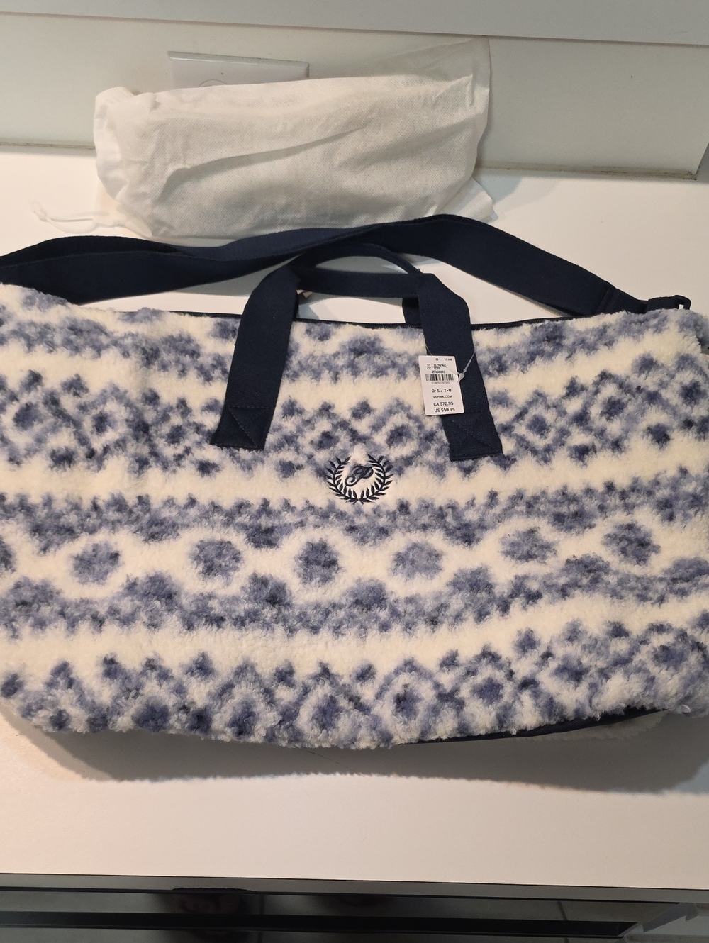 PINK Victoria's Secret Blue and White Fleece Patterned Tote
